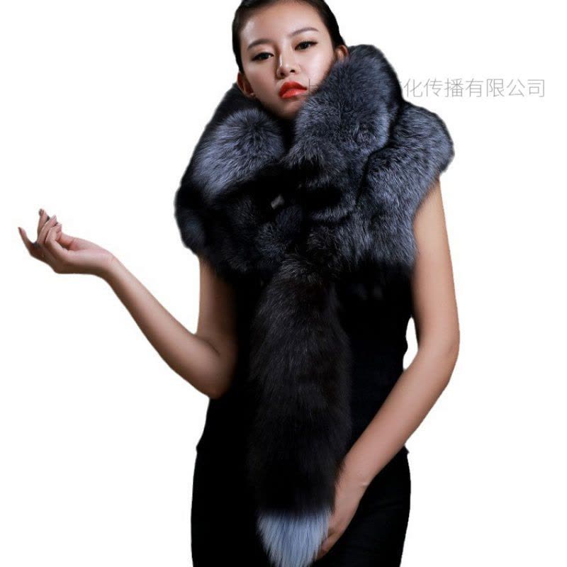 举翼王子整只狐狸皮围脖狐狸围巾皮草围巾披肩银狐玄狐图片