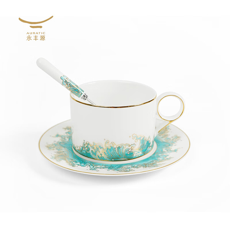 永丰源 海阔天高3头咖啡杯碟200ml 陶瓷咖啡杯碟 下午茶西式 茶咖两用杯碟套装 杯水杯办公家