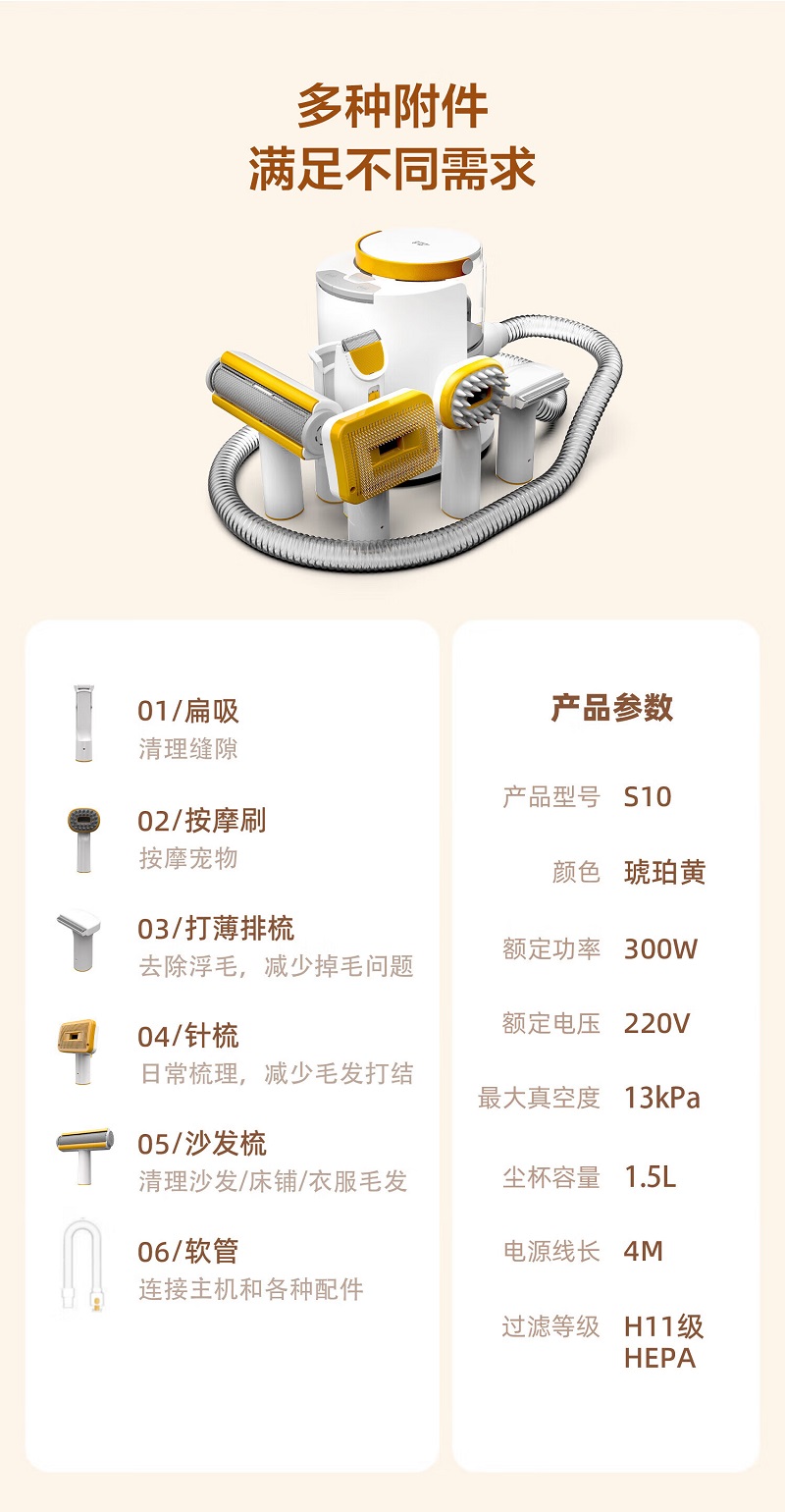 小狗(PUPPY)吸尘器宠物吸毛机家用多功能清洁梳吸一体美容修毛理毛器S10高清大图