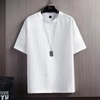 夏季短袖男士韩版宽松时尚潮流拼色个性休闲上衣_411 3XL 991-白色