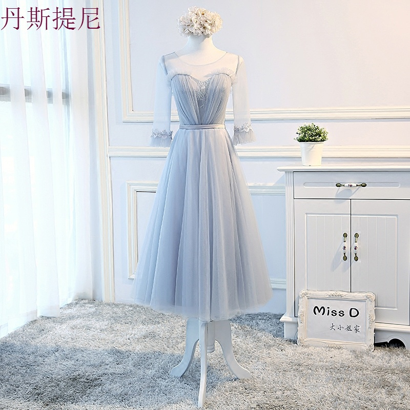 伴娘服2018新款韩版姐妹裙中长款婚礼姐妹团灰色伴娘礼服女春夏季