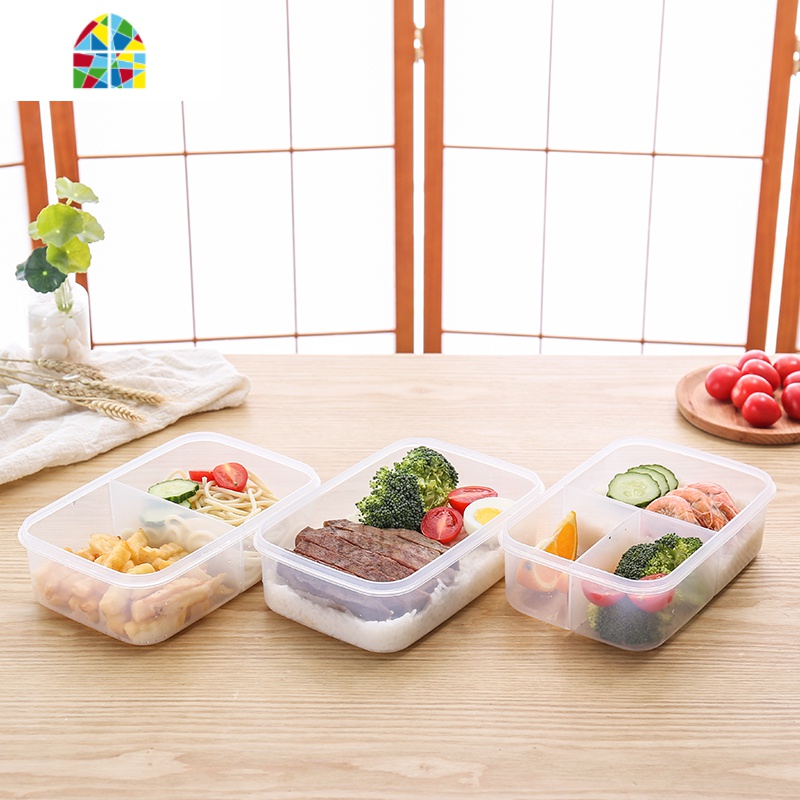 长方形密封保鲜饭盒微波炉加热塑料分格保温饭盒两格三格便当饭盒 FENGHOU 加厚无格1550ML高清大图