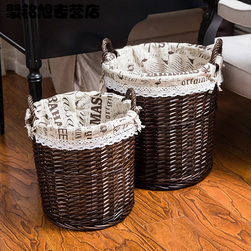 藤编脏衣篮柳编脏衣篓桶衣服提手圆形收纳洗衣筐带盖子火锅店酒店多款多功能生活日用家庭清洁生活日用收纳用品收纳篮