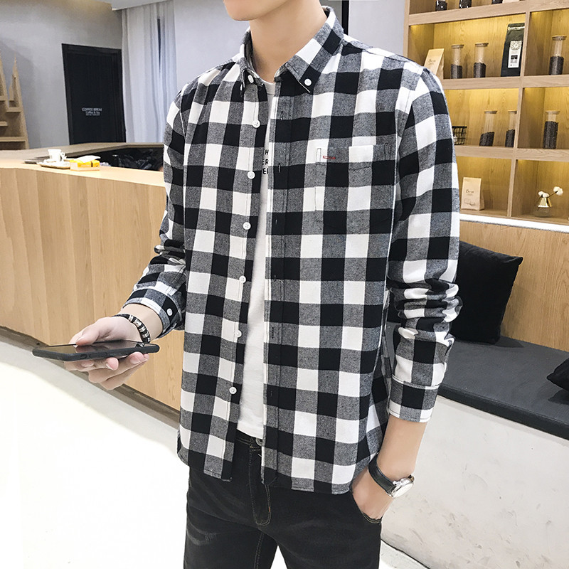 秋冬新款男士长袖衬衫中青年男式休闲百搭寸衫时尚格子打底衬衣男士外套商务大码男装衣服吉普战车JIPUZHANCHE