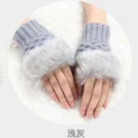 手套冬季保暖猫爪卡通手套女冬天可爱爪子冬季露指学生棉防寒半指 兔毛手套灰色[一双]