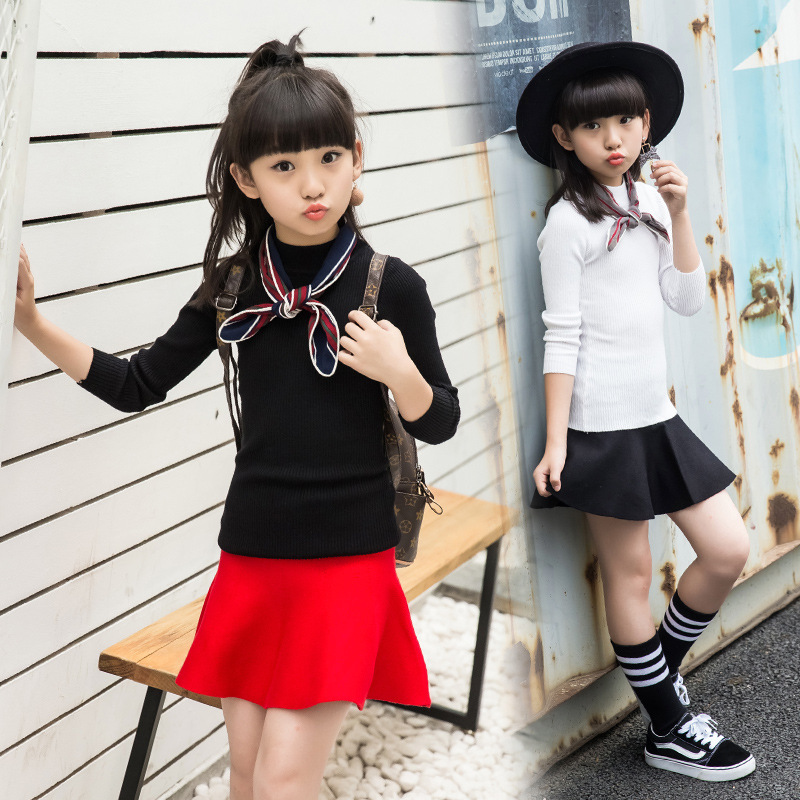[促销]儿童短裙女童半身裙中大童针织短裙子春秋小女孩秋冬季格子公主裙