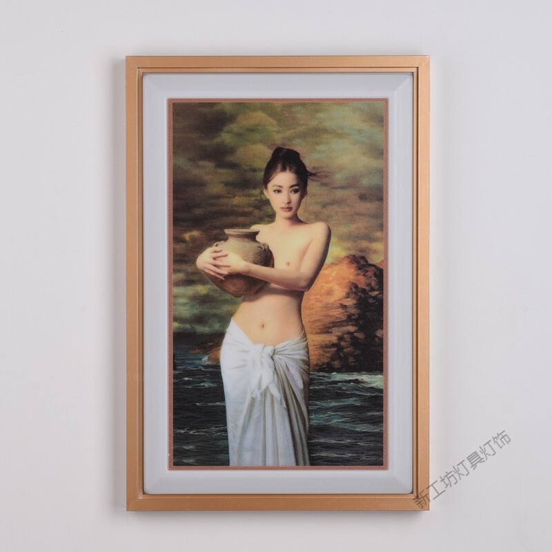 苏宁放心购 壁灯led 壁画灯 现代新中式带画壁灯客厅卧室走廊过道创意画灯 超薄 荧光黄中号【人物2】