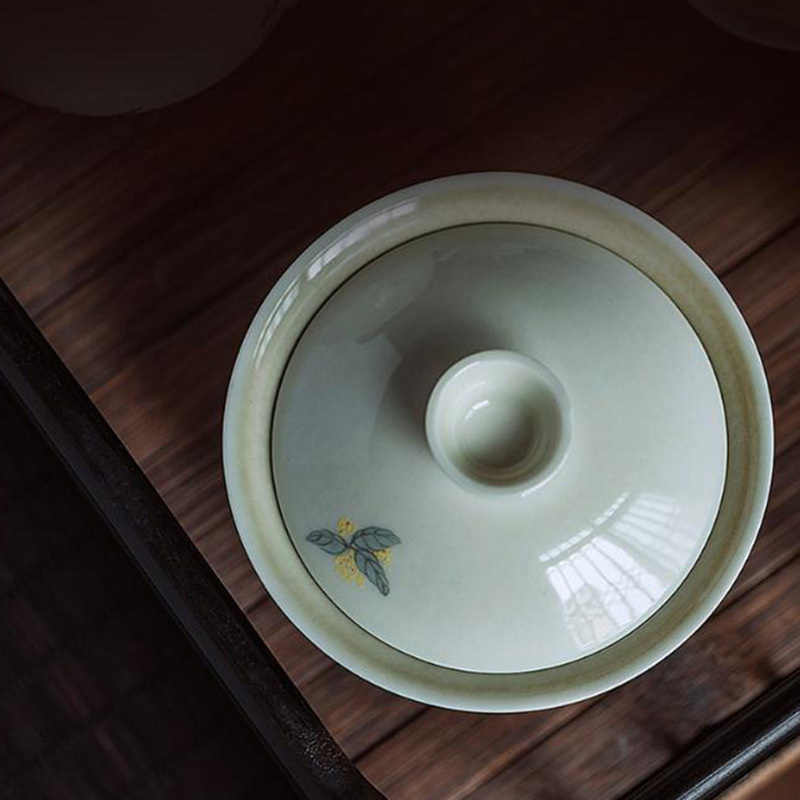 美帮汇景德镇手绘桂花盖碗茶碗工笔画家用木灰功夫茶具盖碗泡茶碗高清大图
