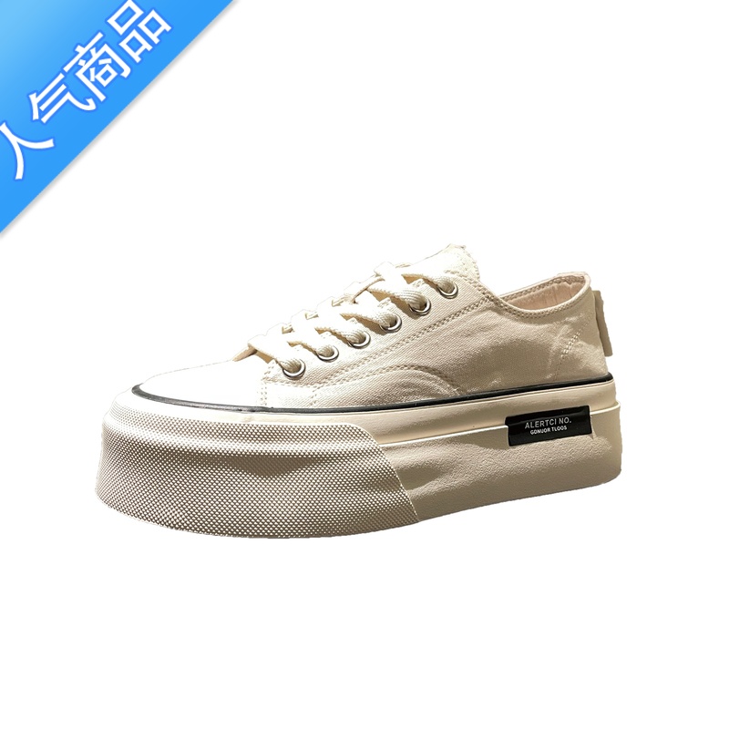 SUNTEK厚底帆布鞋女春2023新款小白鞋女小众设计感百搭女鞋子高清大图