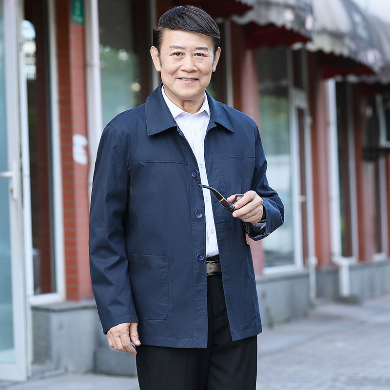 yuansu爸爸秋装男士夹克衫中老年薄款休闲外套春秋季老人扣子款上衣