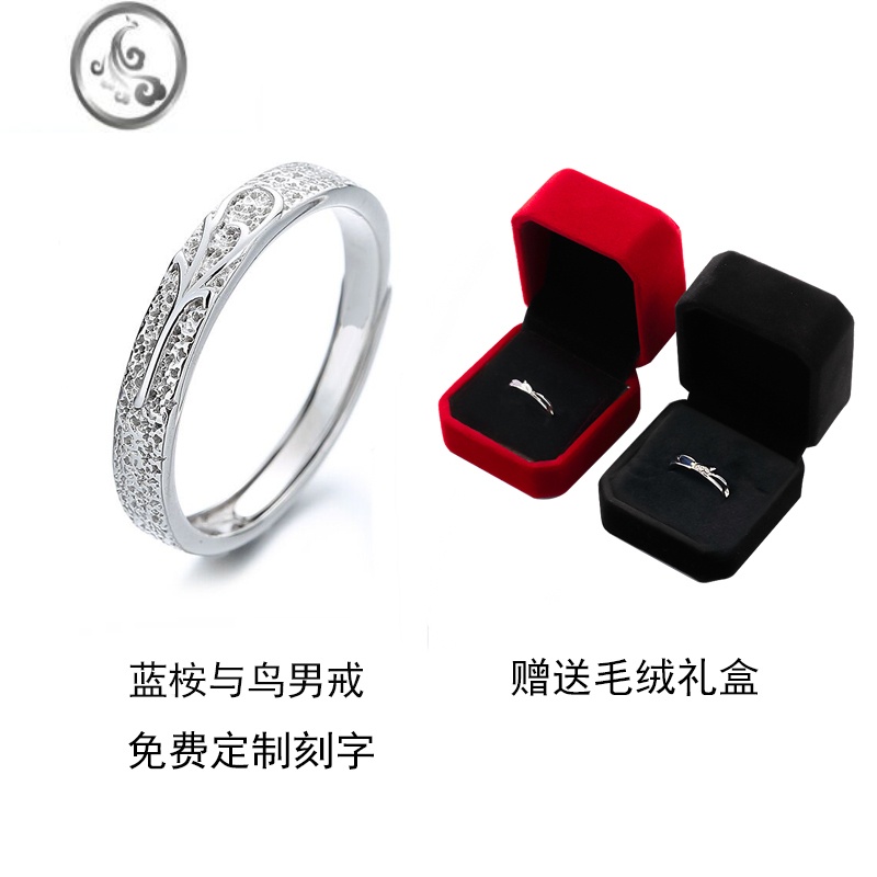 JiMi蓝桉已遇释槐鸟情侣戒指银银一对小众设计对戒送男女友情人节礼物