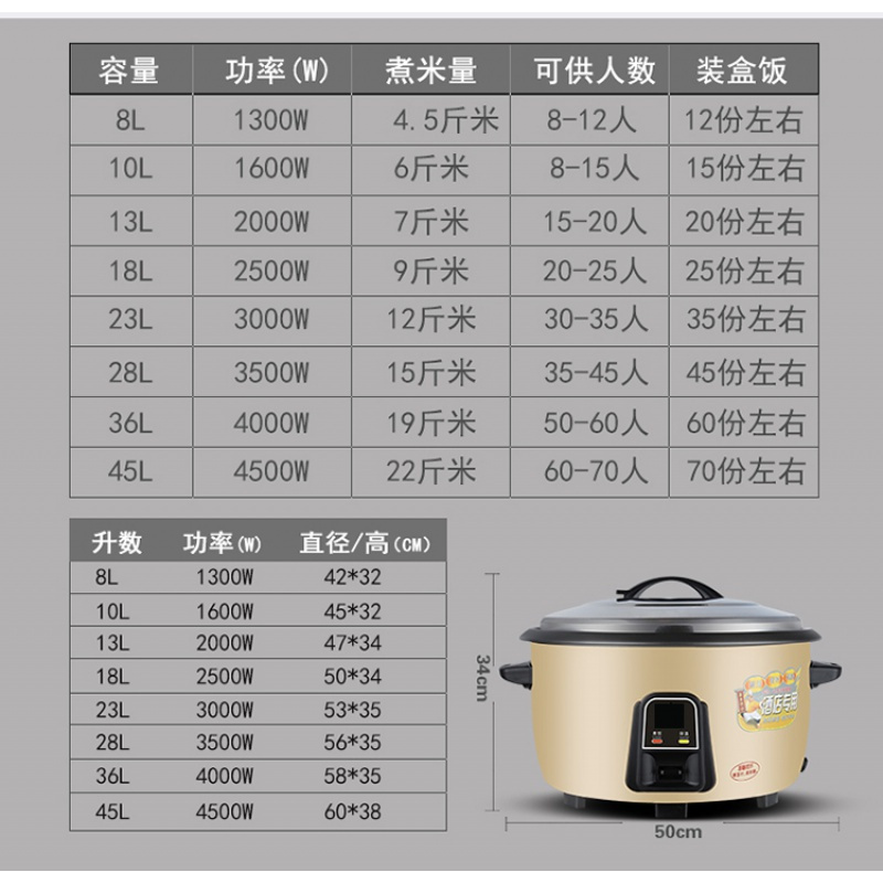 时光旧巷老式大电饭煲大容量多功能食堂酒店商用15--50人用超大电饭煲桶 金色18L特厚不粘锅+钢笼20-28用
