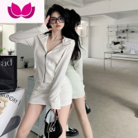 七斓纯欲风白色休闲运动套装女秋季短款连帽开衫外套包臀半身裙季 L 白色外套
