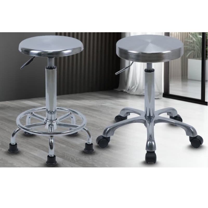 不锈钢凳子升降圆凳手术室用吧台旋转椅子可滑带304吧椅实验室凳 磨砂面圈脚 高度42-56cm脚垫款图片