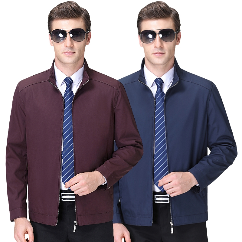 桑蚕丝夹克男装2026春秋装男士新款领导干部上班商务休闲夹克男中年翻领簿款真丝面料商务茄克短款外套男士上衣外套男高清大图