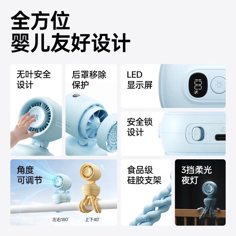 几素(JISULIFE) 婴儿车风扇空气净化 蓝色-八爪鱼款(单位:个)图片