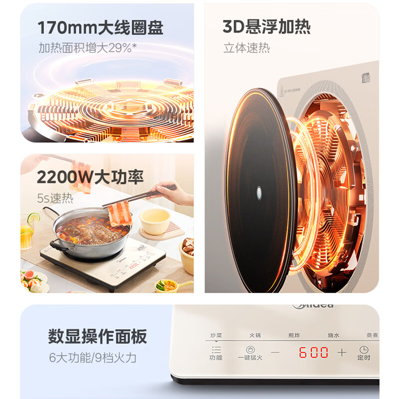 美的(Midea) 电磁炉火锅炉 2200W大功率微晶面板MC-22TA01高清大图
