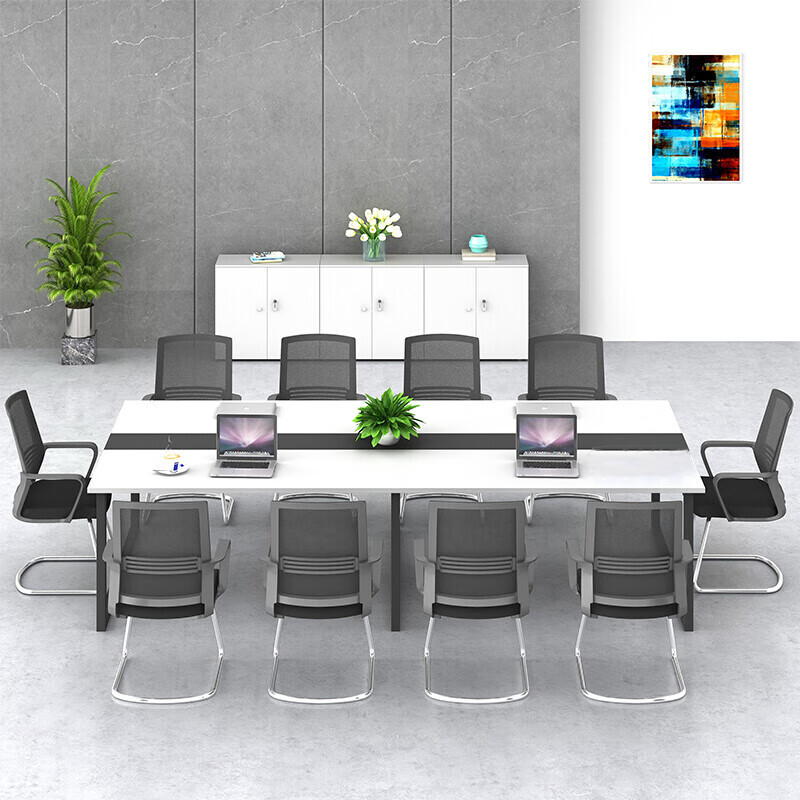 域赢会议桌员工长条培训桌板式办公桌现代简约洽谈钢架桌2.6米高清大图