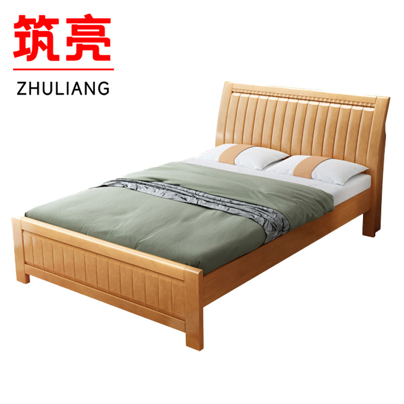 筑亮 实木床 1.2m榉木色+床垫 套高清大图