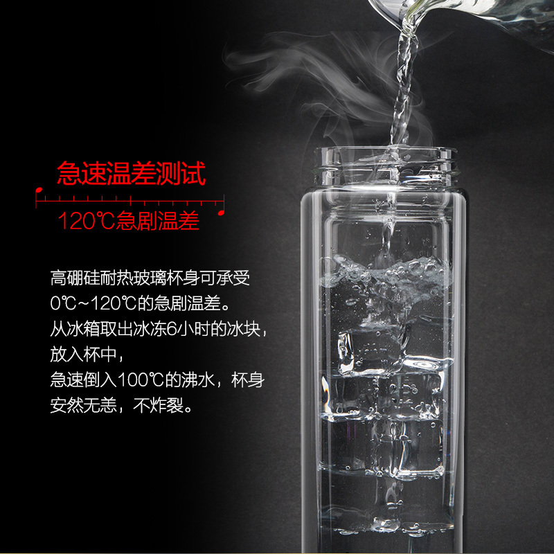 天喜(TIANXI)玻璃杯 双层加厚耐热水杯男女士便携带茶隔泡茶杯子