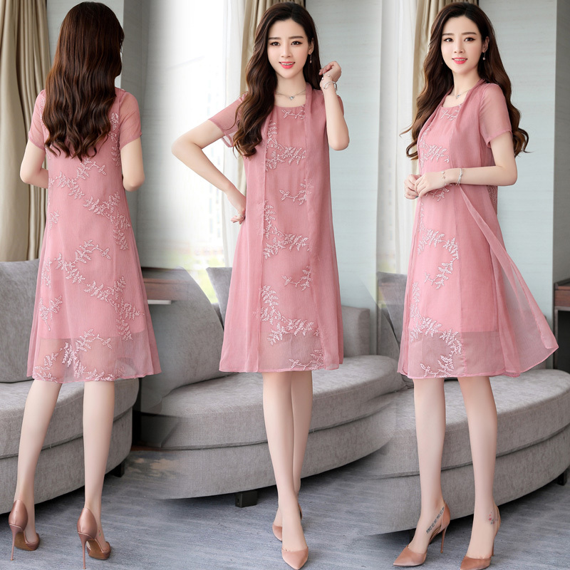 女士夏款新品女装雪纺连衣裙中长款矮个子显瘦假两件裙子女潮