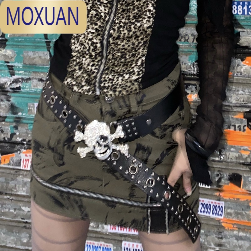 MOXUANARIADN 水钻骷髅金属铆钉配饰腰带皮带装饰搭配朋克亚文化小众