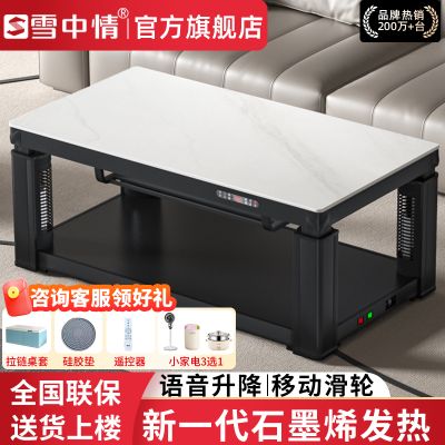 雪中情电暖桌取暖桌电暖炉烤火桌茶几一体升降电暖茶几家用客厅长方形烤火炉电炉取暖器电暖器电茶几岩板带雪山银狐1.1米