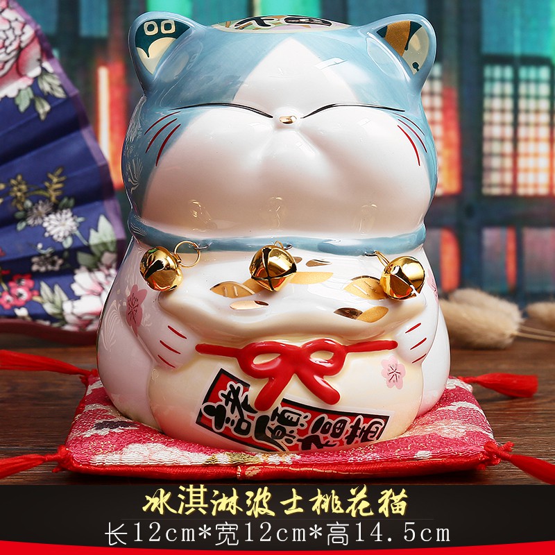 日本正品猫摆件 波斯猫 陶瓷家居 创意生日礼品 陶瓷储钱罐 三维工匠 马卡龙波士桃花猫_61