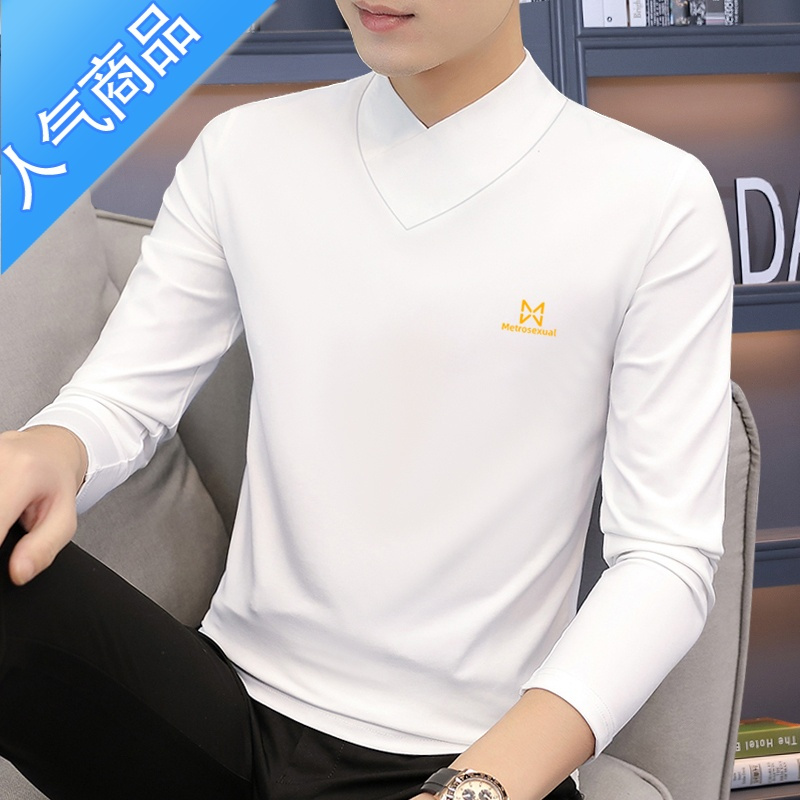 喻娄莫代尔2022春秋男士长袖t恤打底衫加绒加厚修身V领内搭上衣男潮流T恤