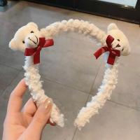 ins少女心小熊兔子发箍毛绒绒洗脸头箍羊羔毛发卡卖萌卡通发饰潮 白色两只熊