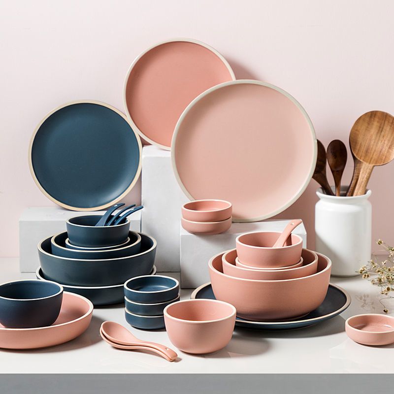 半房碗盘家用莫兰迪北欧风陶瓷碗单个饭碗碟子沙拉汤面大碗餐具米白色