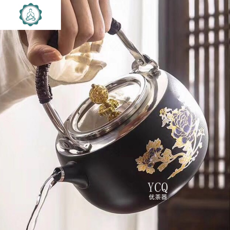 电磁炉烧水壶304不锈钢茶壶电磁炉茶具煮水平底壶煤气燃气烧水壶 封后 B款黑色1.2#食品级304材质#