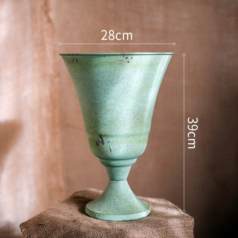 森美人大型铁艺高脚杯花器花盆 装饰收纳复古Tiffany蓝杂货花园 D款