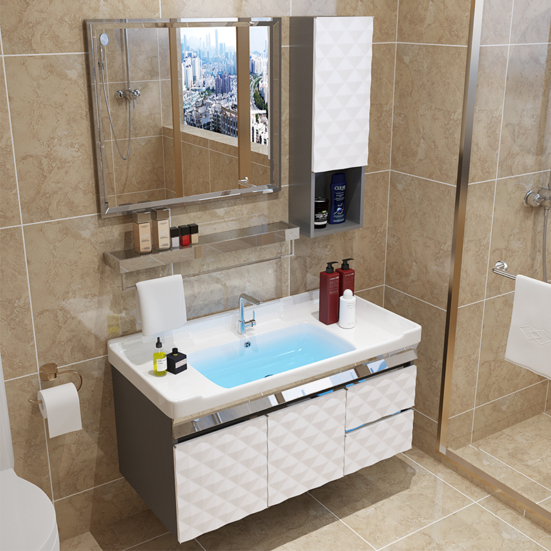 苏宁放心购现代简约不锈钢卫浴室柜组合小户型洗手池洗脸盆卫生间厕所