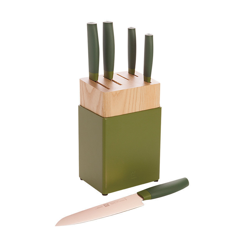 双立人(ZWILLING)Now玫瑰金系列刀具6件套中片刀多用刀菜刀全套刀具套装 青柠色