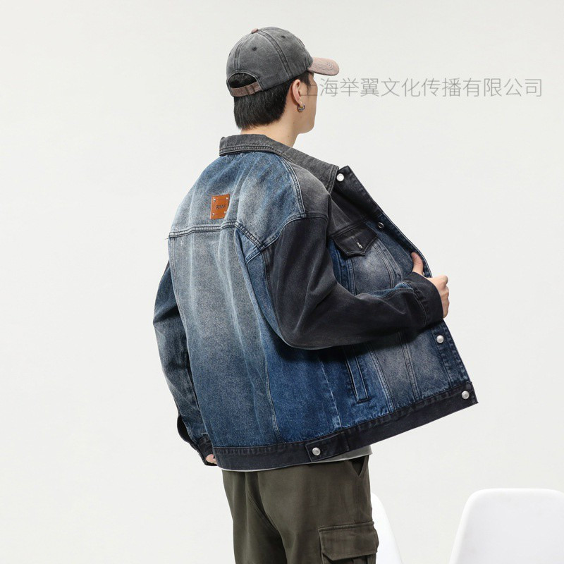 JEEP SPIRIT牛仔服男秋冬新款时尚设计感拼接牛仔夹克帅酷外套男装