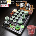 三维工匠喝茶茶具陶瓷功夫实木茶道家用一体茶盘办公室简约泡茶套装全自动 黑色兰花流水西施哥窑 35件