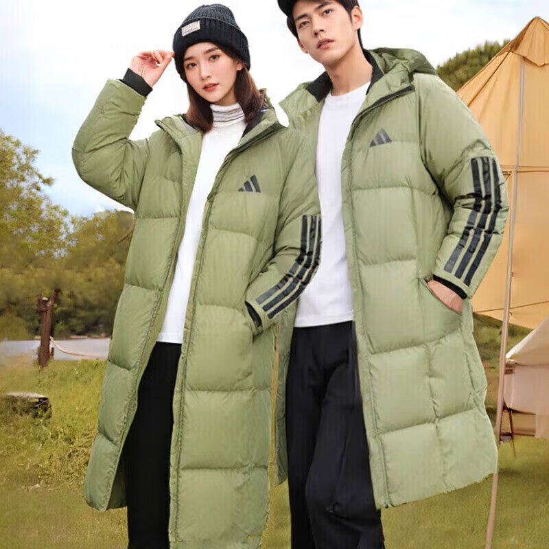 阿迪达斯 （adidas）羽绒服男款女款新款中长款过膝运动外套加厚保暖夹克JG3838 ZP XS JG3839/绿色
