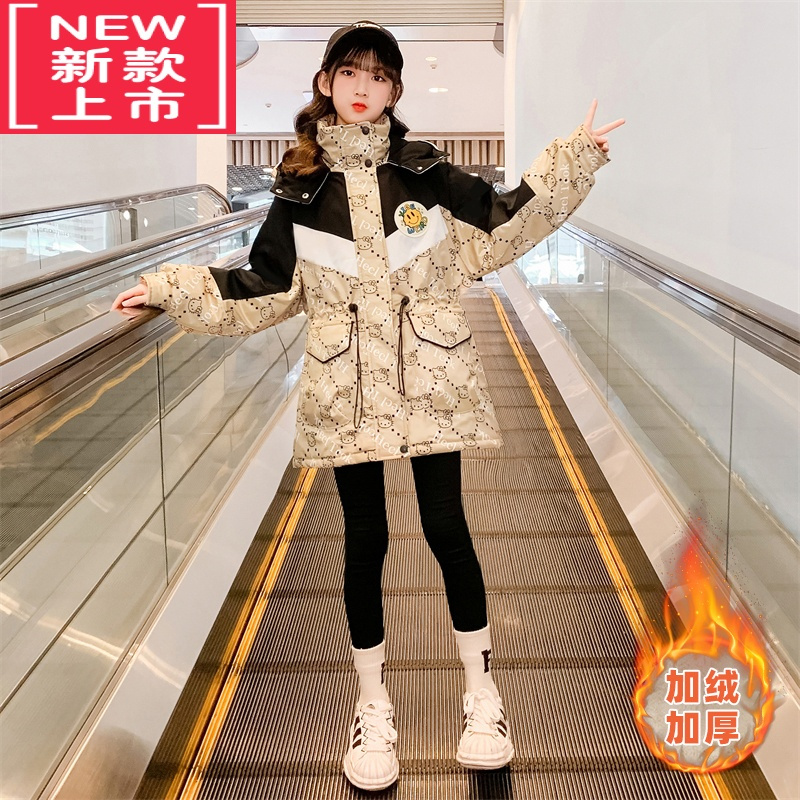 可莉允女童外套秋冬2022新款洋气儿童加绒加厚冬装中大童中长款派克棉服