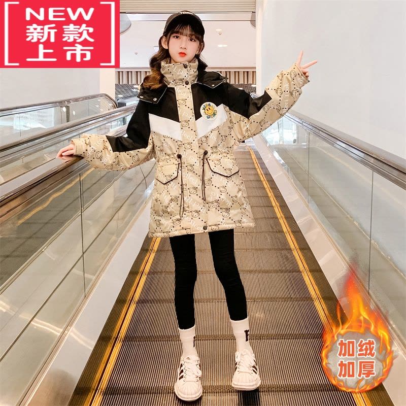 可莉允女童外套秋冬2022新款洋气儿童加绒加厚冬装中大童中长款派克棉服图片