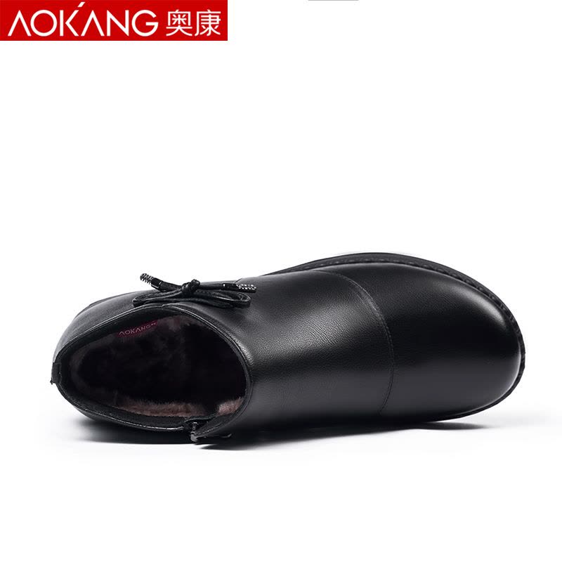 奥康棉鞋女冬季加绒保暖短靴女高帮中老年妈妈棉皮鞋图片