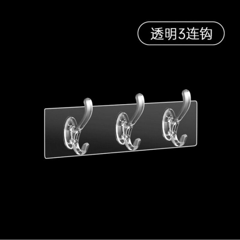 升级款透明水晶挂钩[一排3个] 1排[真心不够用]掉落包赔 挂钩强力粘胶厨房墙壁门无痕吸盘免打孔粘钩承重浴室连排壁挂钩贴