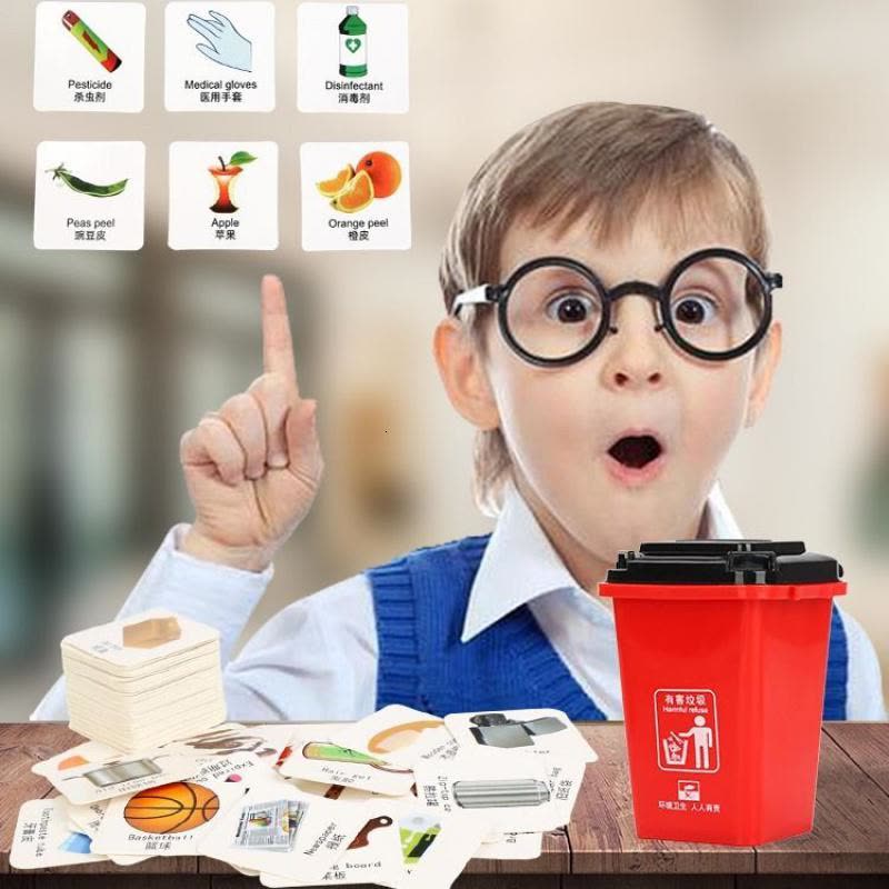 抖音同款脑力大作战垃圾分类玩具垃圾桶带卡片幼儿园儿童宝宝手工图片