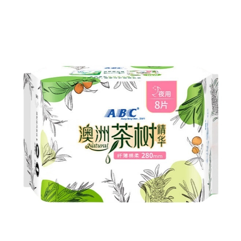 ABC夜用纤薄网感棉柔280mm8片(含澳洲茶树精华)