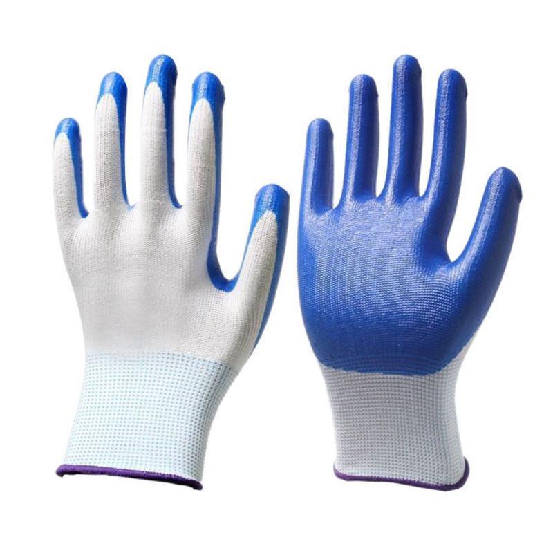 劳保耐磨批发橡胶乳胶带胶劳保手套耐磨工作无标无字丁晴蓝色12双装