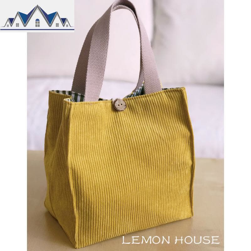 可爱日系饭盒袋便当包灯芯绒秋冬甜美手提拎学生带饭包 三维工匠收纳包图片