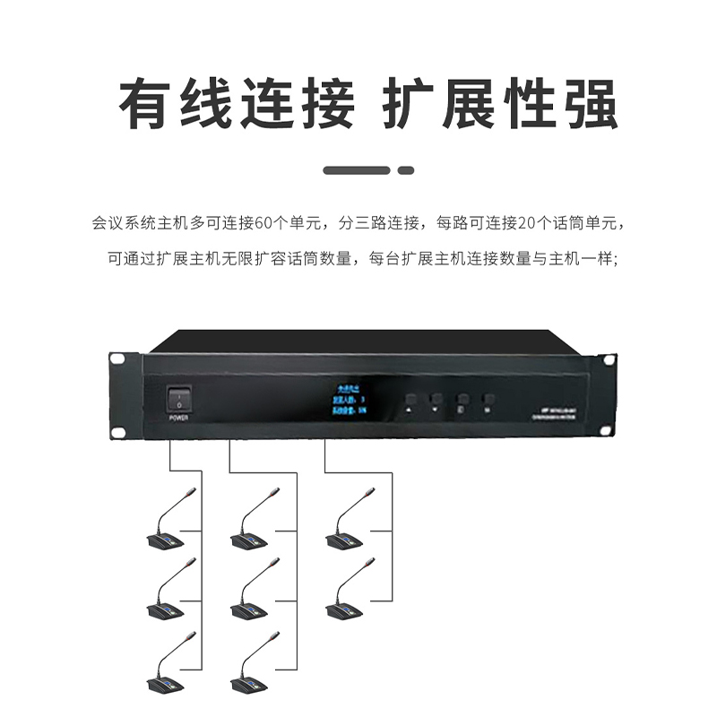 润普(Runpu)RP-K200-8有线手拉手标准集成解决方案(手拉手主机+主席单元+代表单元)会议话筒鹅颈麦高清大图