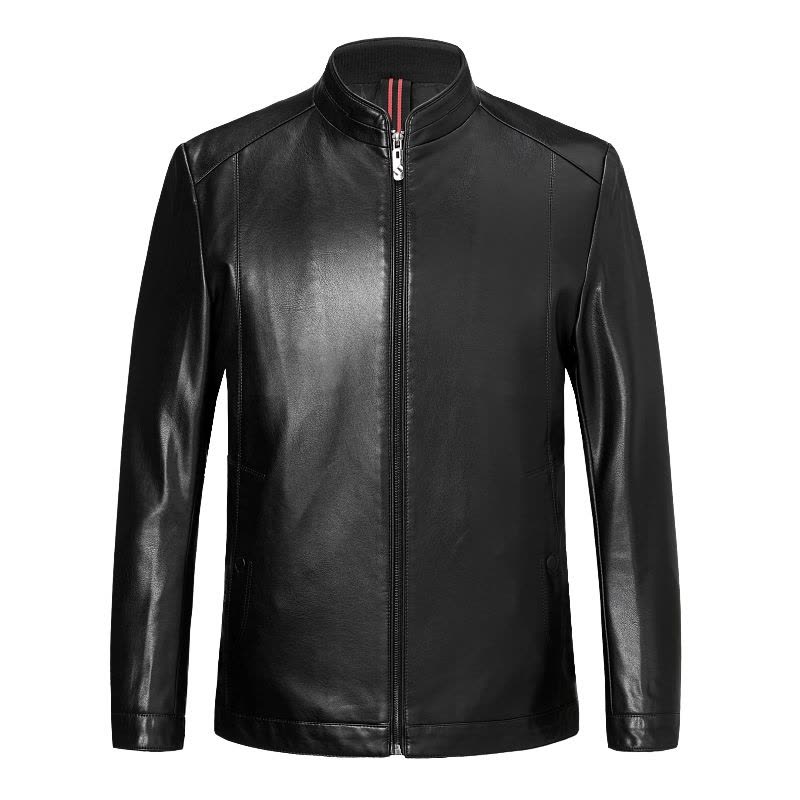 收藏送皮油 春秋绵羊皮正品海宁真皮皮衣男士外套飞行员棒球领羊皮夹克中青年韩版修身棒球服单皮大码中年爸爸装防雨防风外套图片