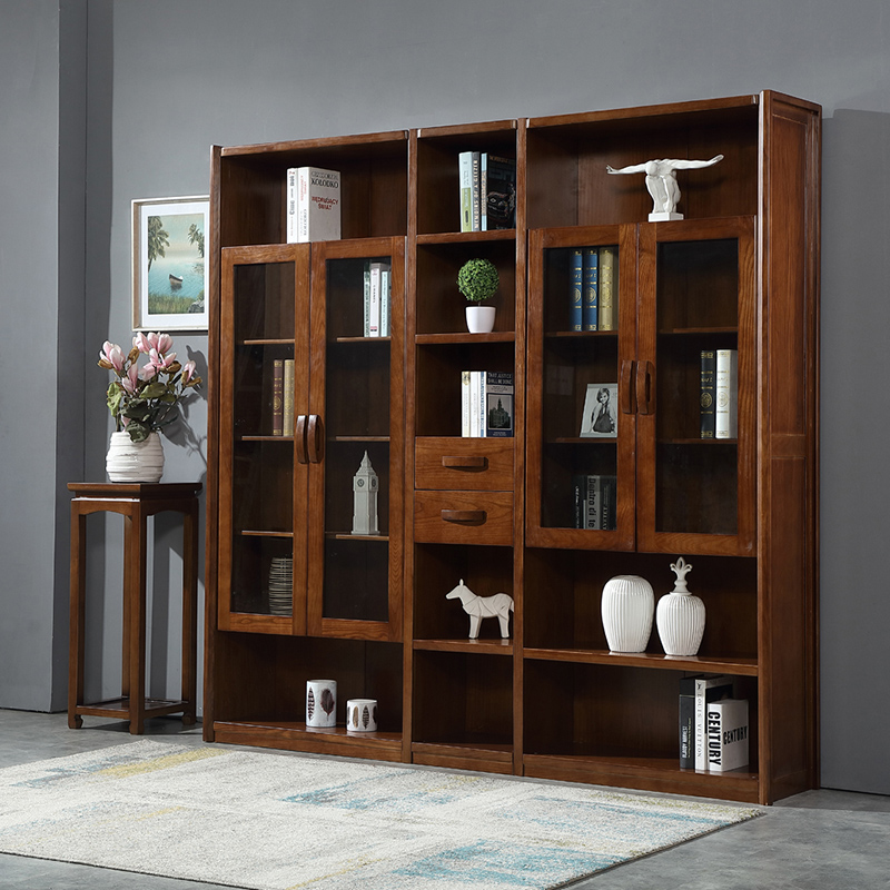 书柜闪电客自由组合转角书橱 现代中式纯办公家用书架 两门书柜柚木色
