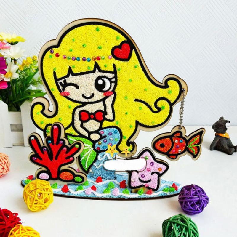 儿童diy手工制作益智玩具雪花泥珍珠泥粘土画大号立体木板填色画 2张动物款[底座+8色彩泥+彩钻/